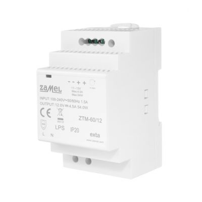 Zasilacz impulsowy montowany na szynie TH-35 (DIN) 60W 12V DC TYP: ZTM-60/12 ZAMEL (EXT10000283-WUN)